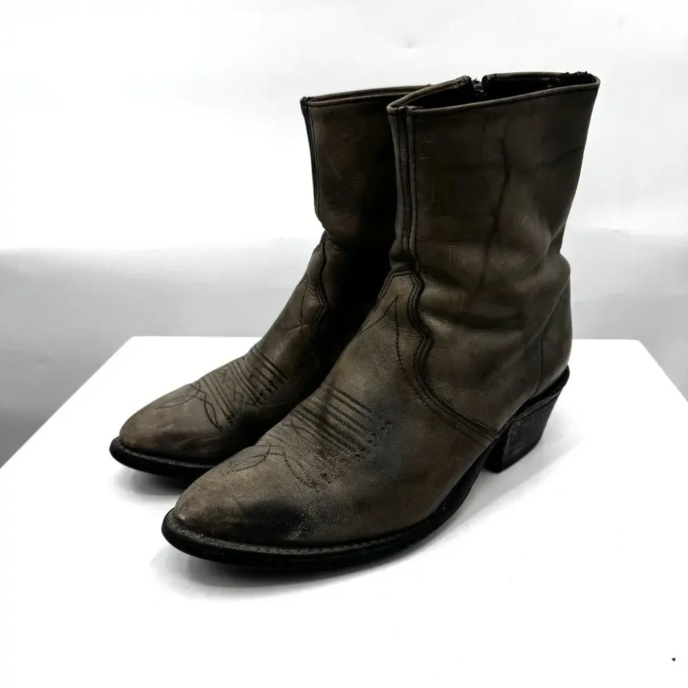 Texas Western Cowboy Ankle Boots Leather Zip Up 7 EE M 352 Vintage Rodeo